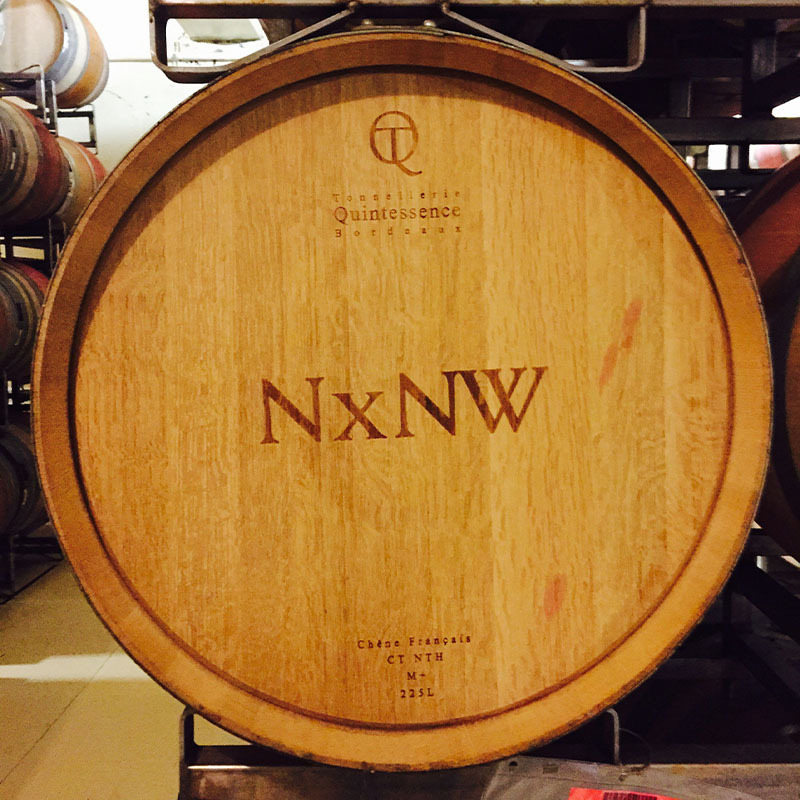 King Estate NxNW wine barrel head branded with Tonnellerie Quintessence Bordeaux mark