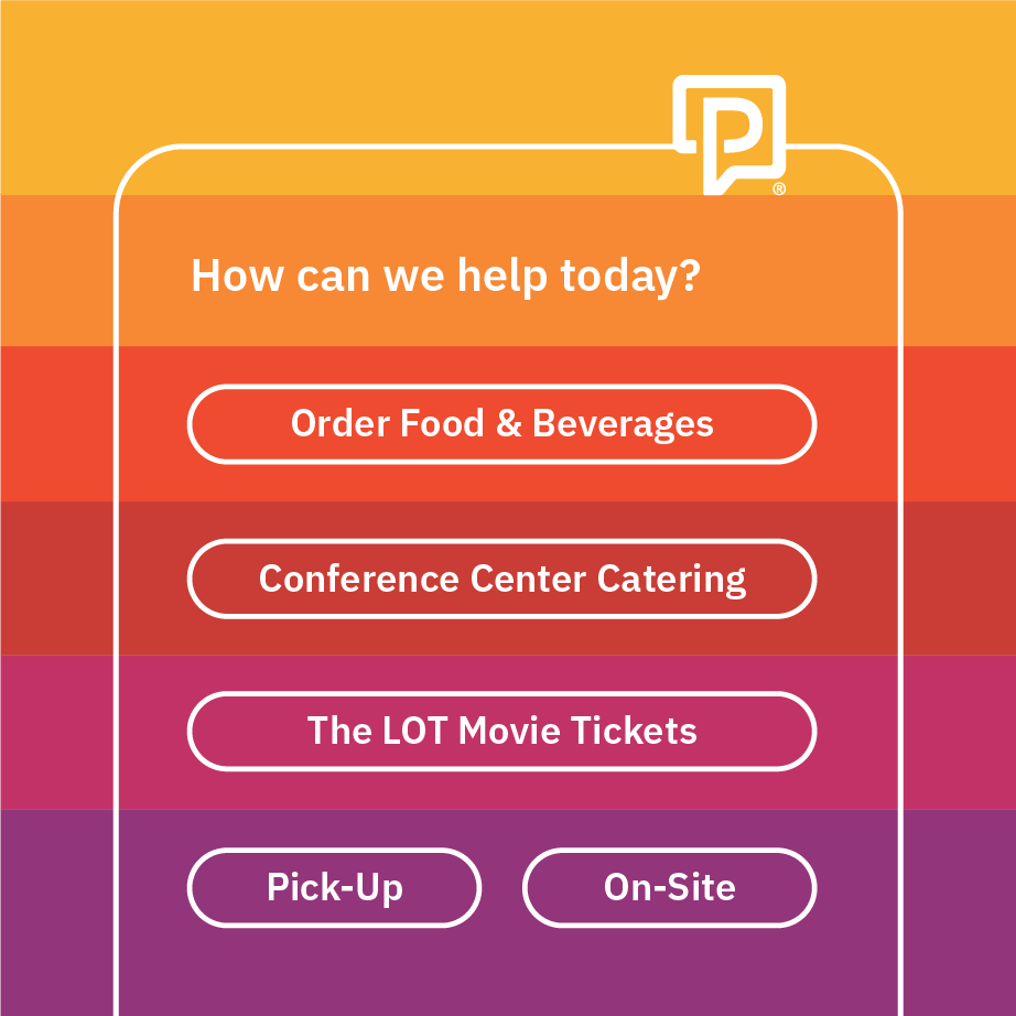 Porter app menu asking How can we help today with options to order food, conference catering and movie tickets