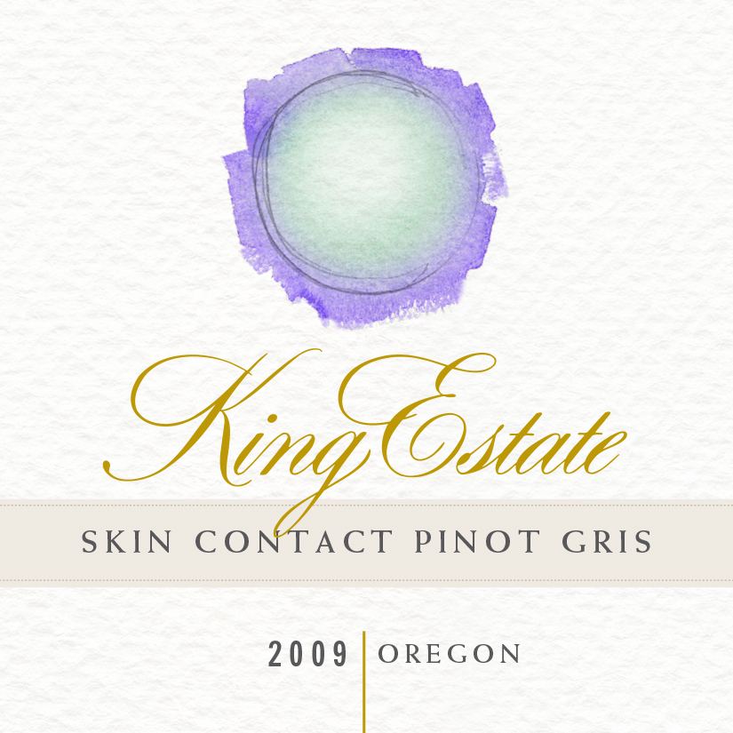 King Estate Skin Contact Pinot Gris 2009 Oregon wine label with purple watercolor mark