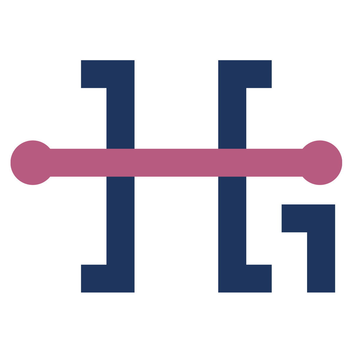 Highland logo, navy H and G monogram crossed by a pink dumbbell bar