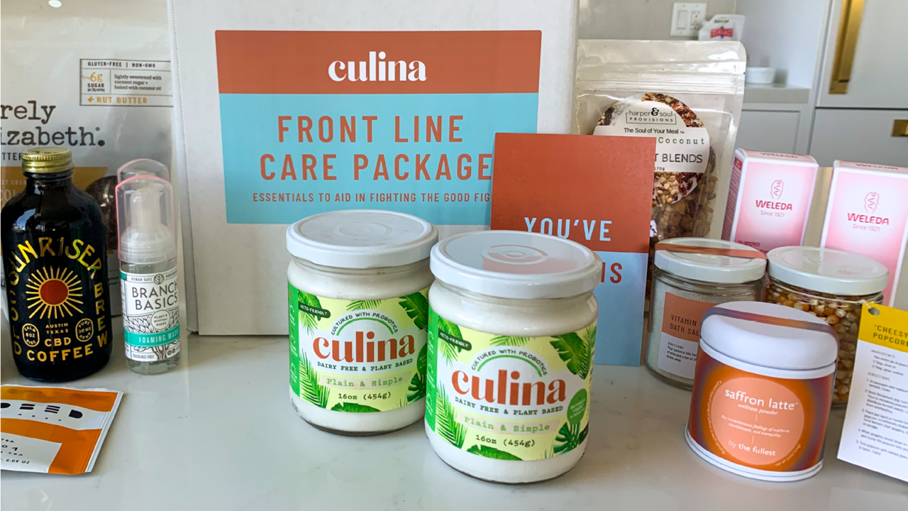 Culina Front Line Care Package with dairy-free yogurt jars, CBD coffee and wellness products