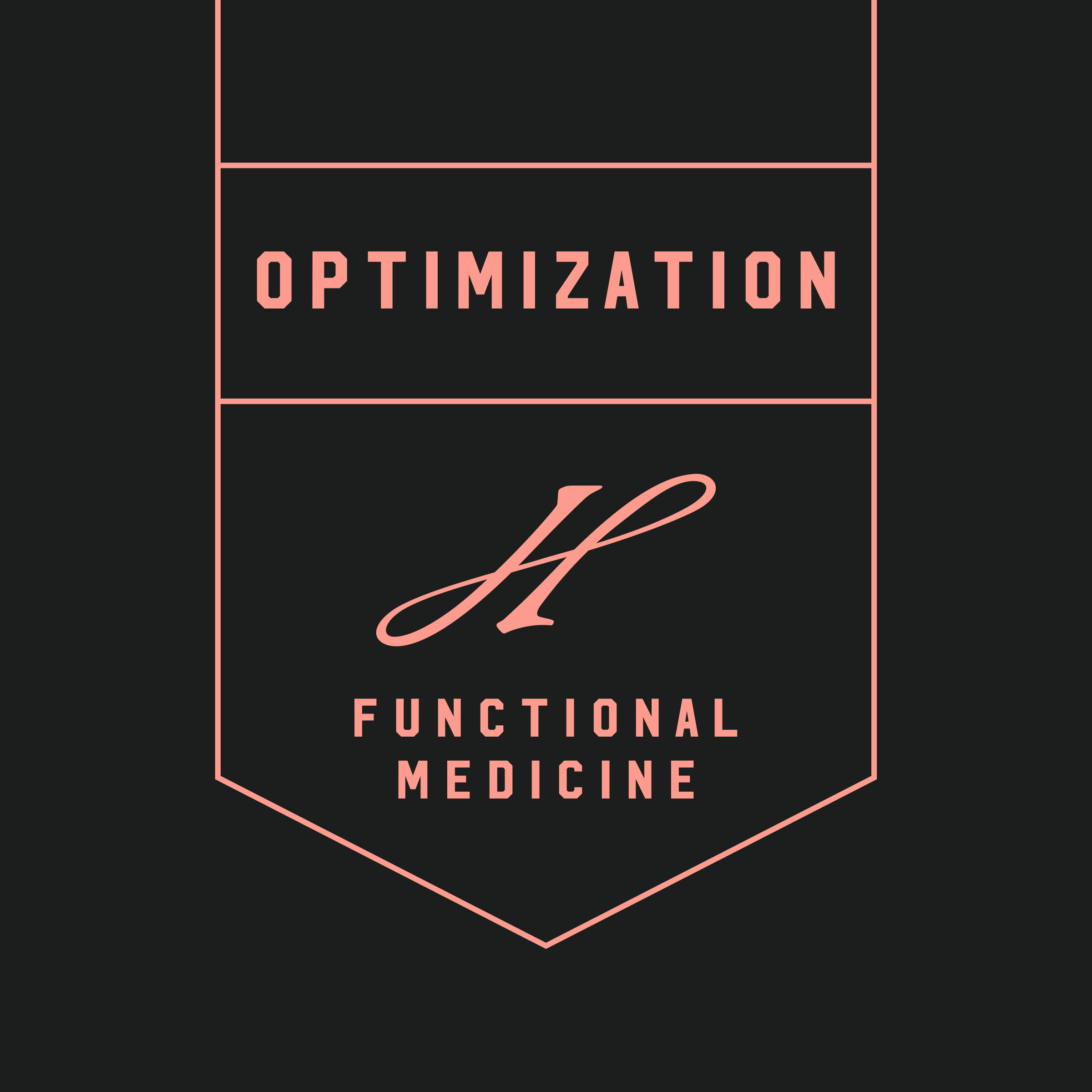 Honeycomb Optimization Functional Medicine badge with script H in pink on dark ground