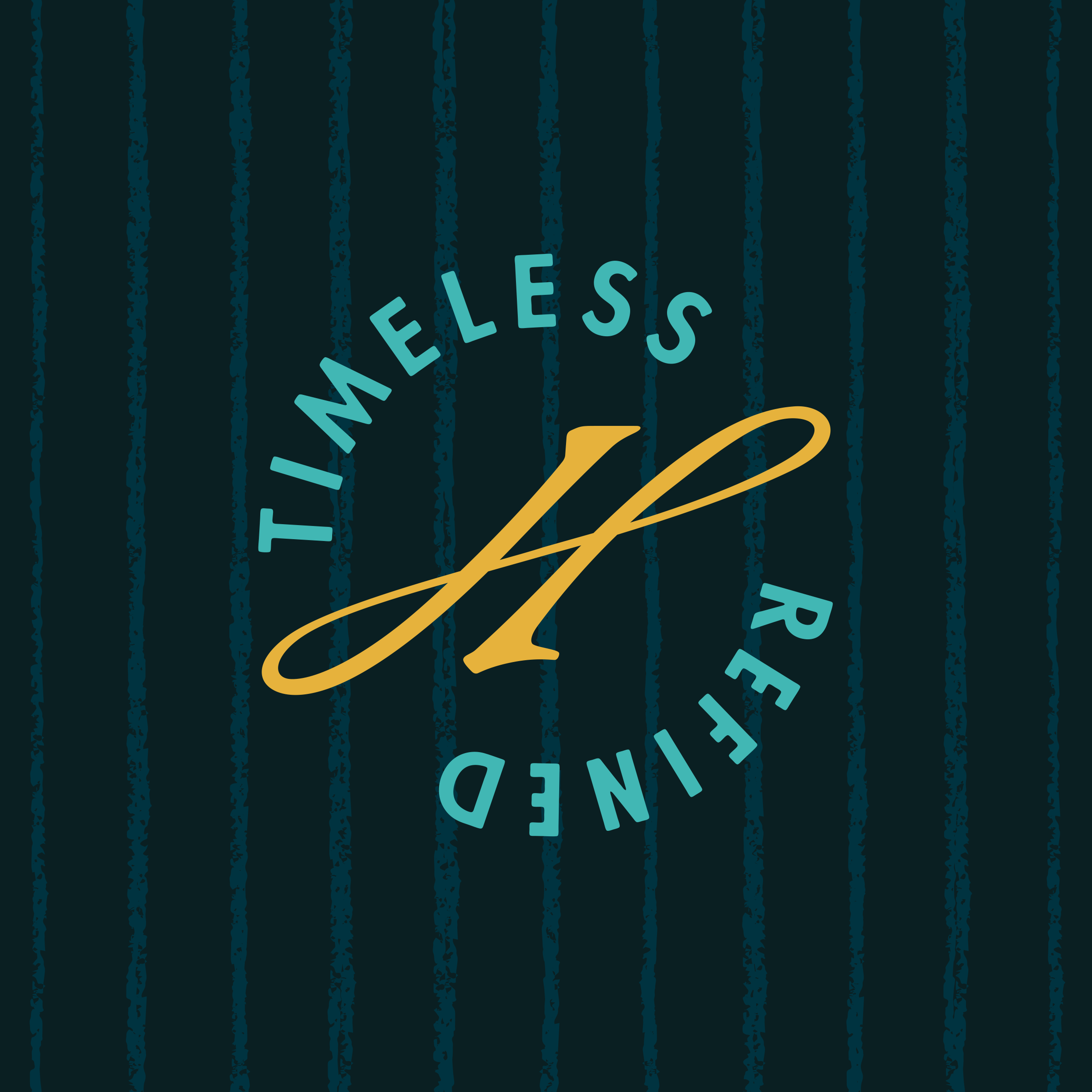 Honeycomb Timeless Refined circular badge with script H on dark striped background