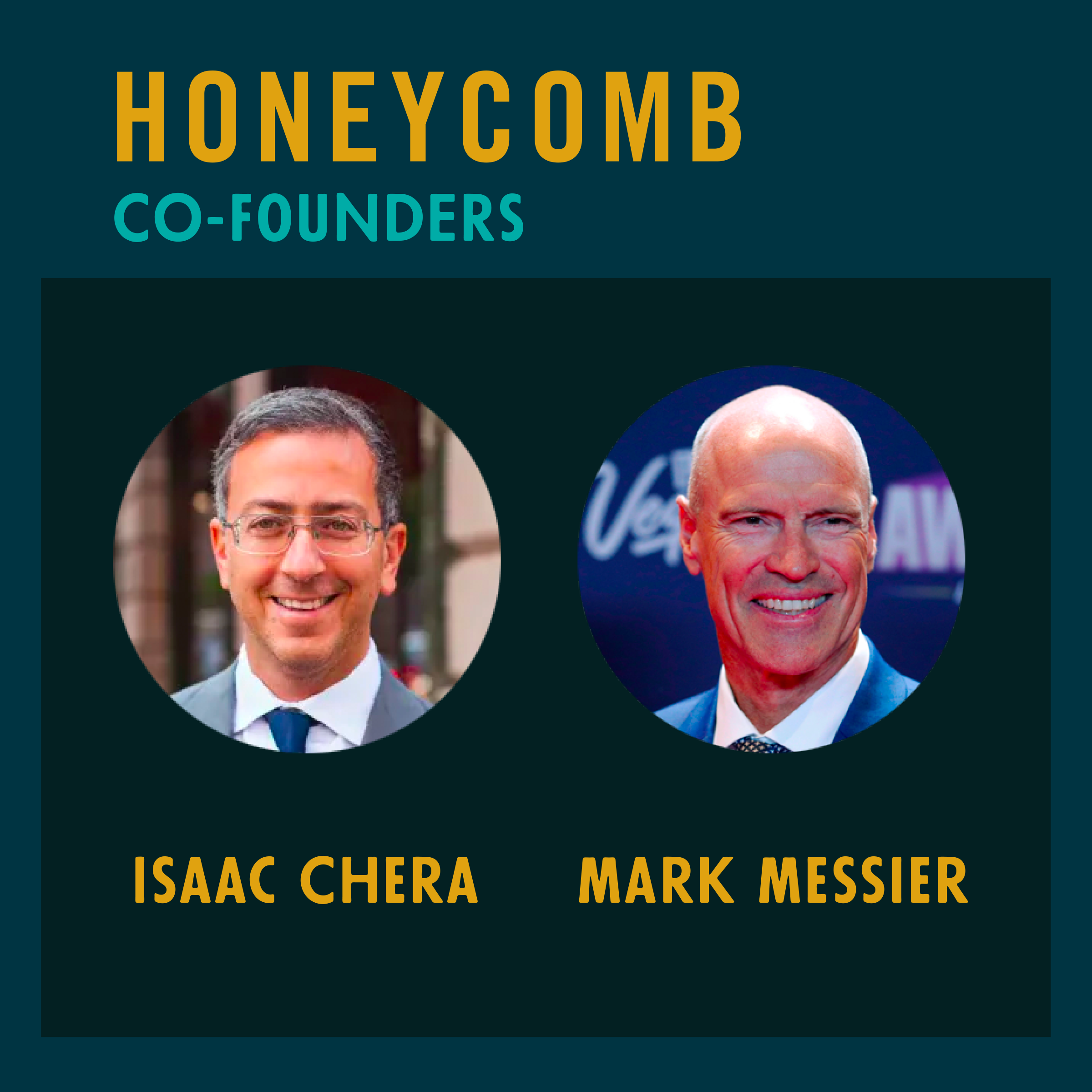 Honeycomb co-founders Isaac Chera and Mark Messier headshots on dark teal