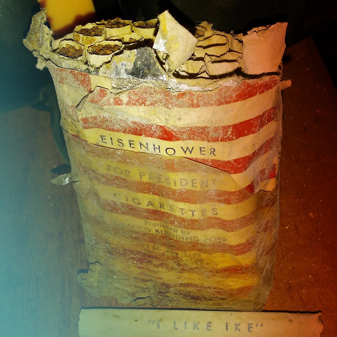 Vintage Eisenhower for President cigarette pack in flag wrapper labeled I Like Ike