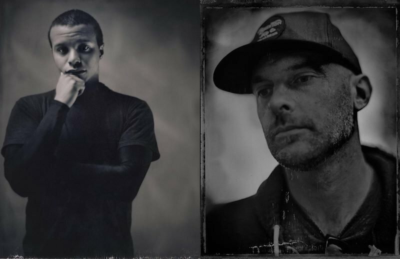 Two black-and-white tintype portraits of men by photographer Trask Bedortha