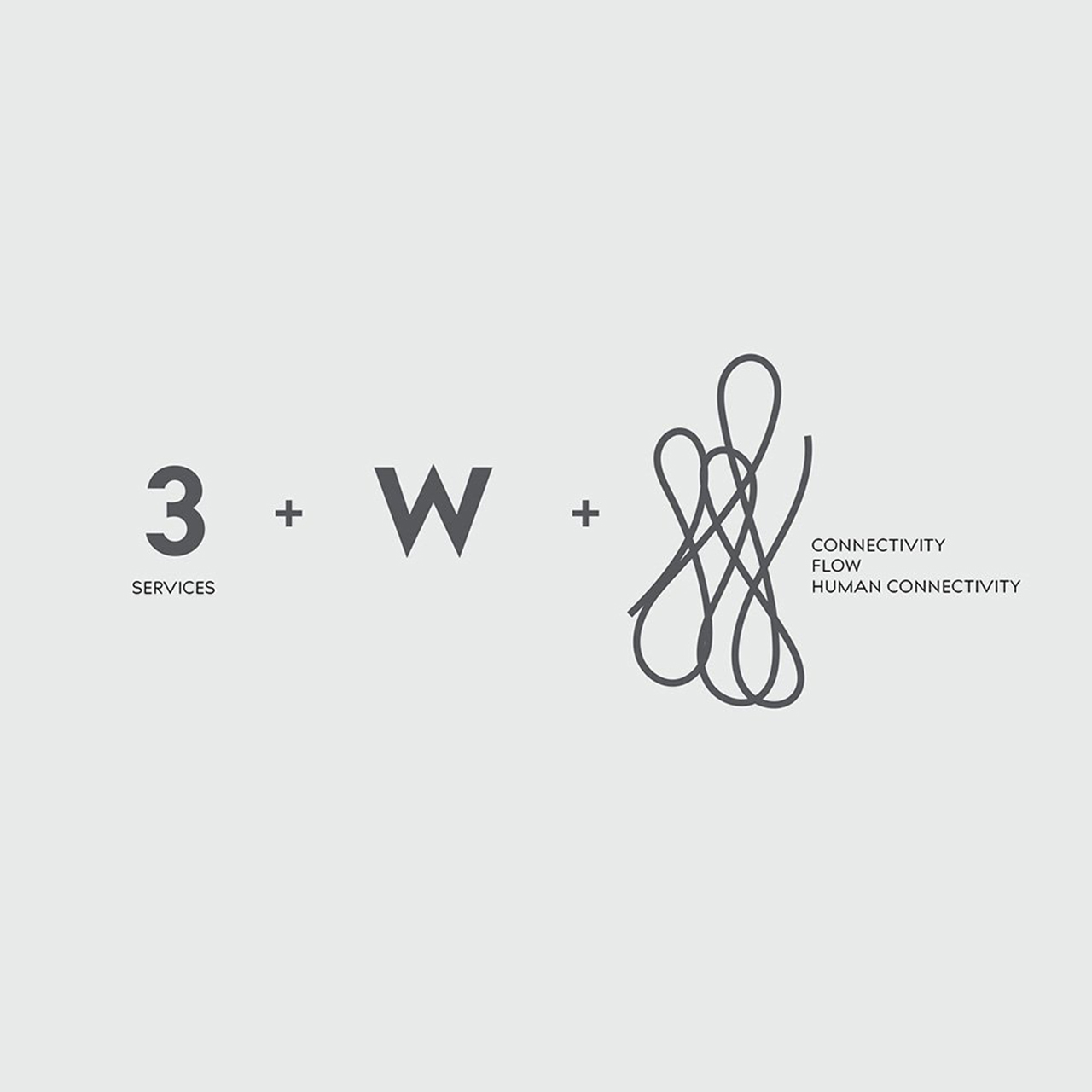 Wolcott brand formula: number 3 plus letter W plus a looping connectivity, flow, human connectivity mark